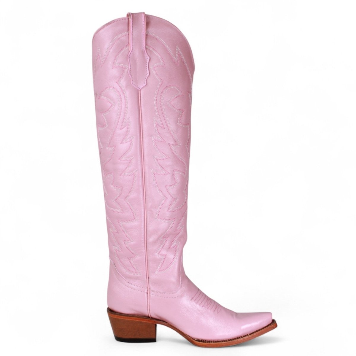 Tanner Mark Women's Snip Toe Fashion Heel Knee High Leather Boots - Pink - Tanner Mark Boots
