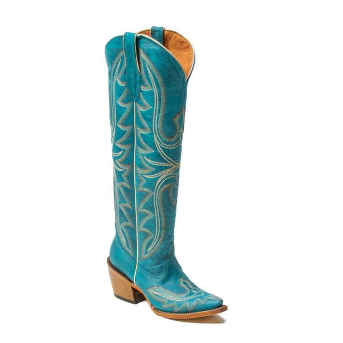 Tanner Mark Women's Snip Toe Fashion Heel Knee High Leather Boots Turquoise - Tanner Mark Boots