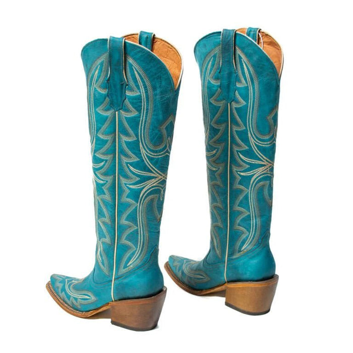 Tanner Mark Women's Snip Toe Fashion Heel Knee High Leather Boots Turquoise - Tanner Mark Boots