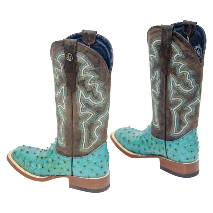 Tanner Mark Women's 'Sweetwater' Ostrich Print Square Toe Boots Turquoise TML207060 - Tanner Mark Boots