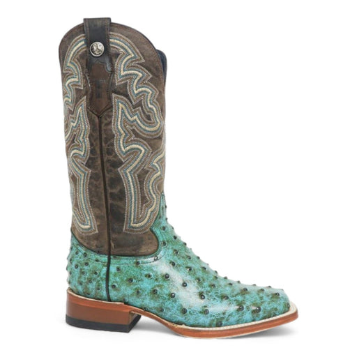 Tanner Mark Women's 'Sweetwater' Ostrich Print Square Toe Boots Turquoise TML207060 - Tanner Mark Boots