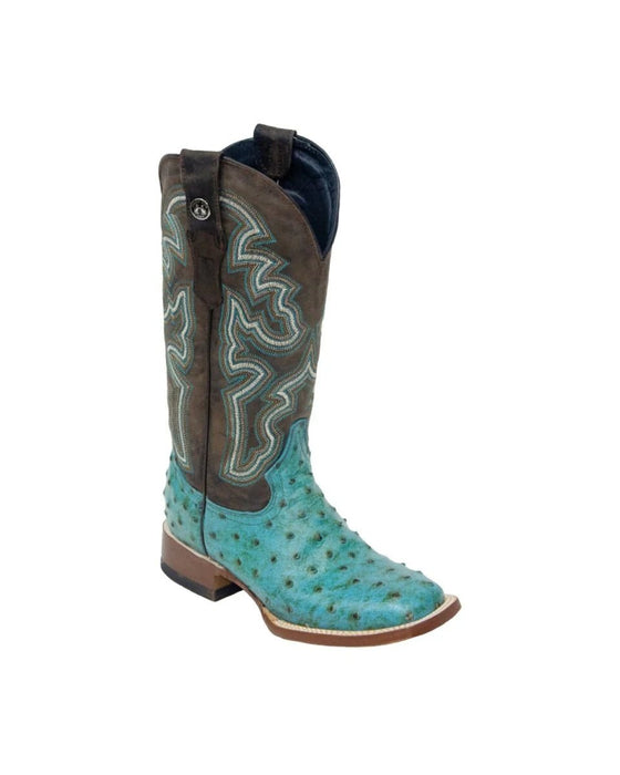 Tanner Mark Women's 'Sweetwater' Ostrich Print Square Toe Boots Turquoise TML207060 - Tanner Mark Boots