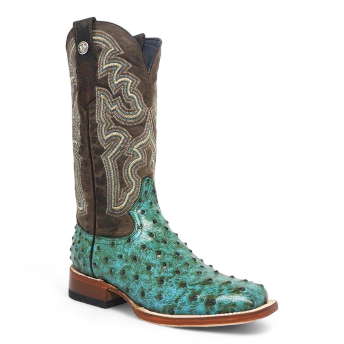 Tanner Mark Women's 'Sweetwater' Ostrich Print Square Toe Boots Turquoise  TML207060