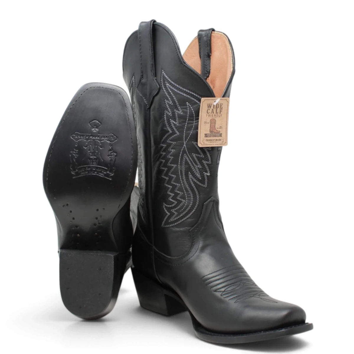 Tanner Mark Women's "Texas Gold" Black Leather Square Toe Boots TML201377AF - Tanner Mark Boots