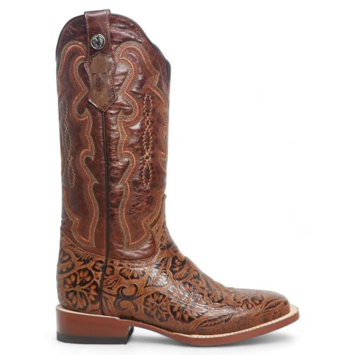 Tanner Mark Women's 'Wildfire' Hand Tooled Square Toe Leather Boots Cognac - Tanner Mark Boots