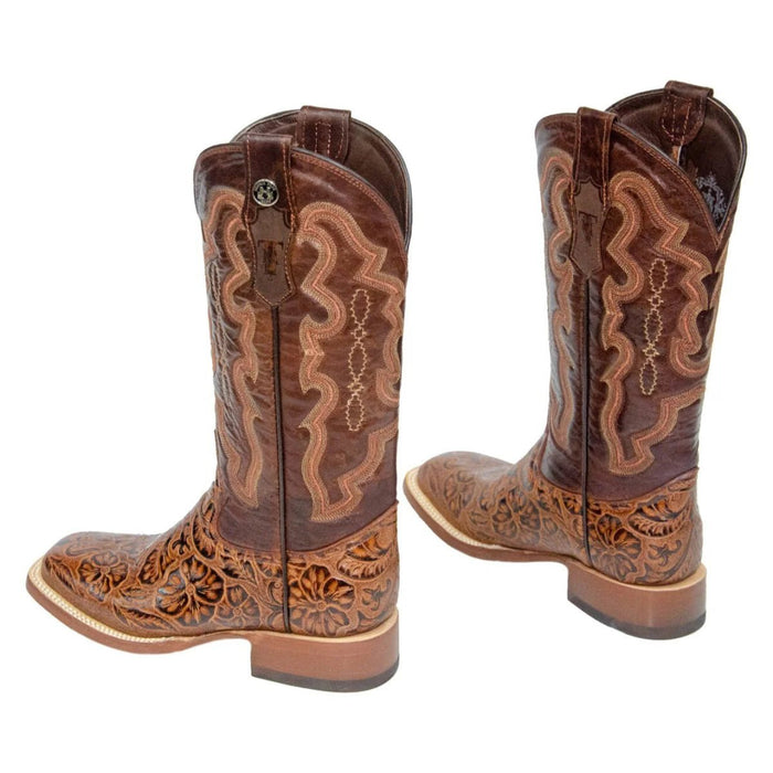 Tanner Mark Women's 'Wildfire' Hand Tooled Square Toe Leather Boots Cognac - Tanner Mark Boots