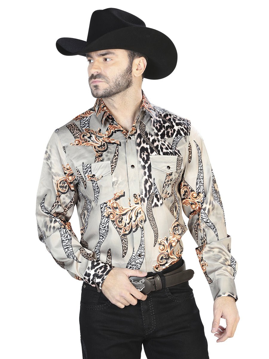men's casual long sleeve dress shirt reviews Taupe Casual Long Sleeve Shirt 44102 CABALLERO / 3XL