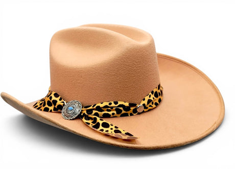 Texana para Mujer de Fieltro Sintetico Color Miel con Cinta Charlie Animal Print Falda 4" – Hooch Boots HTD67 - Hooch