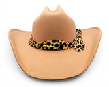 Texana para Mujer de Fieltro Sintetico Color Miel con Cinta Charlie Animal Print Falda 4" – Hooch Boots HTD67 - Hooch