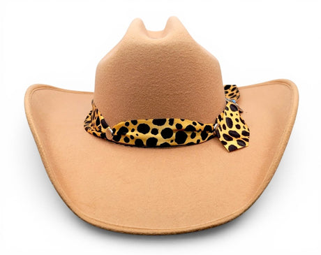 Texana para Mujer de Fieltro Sintetico Color Miel con Cinta Charlie Animal Print Falda 4" – Hooch Boots HTD67 - Hooch