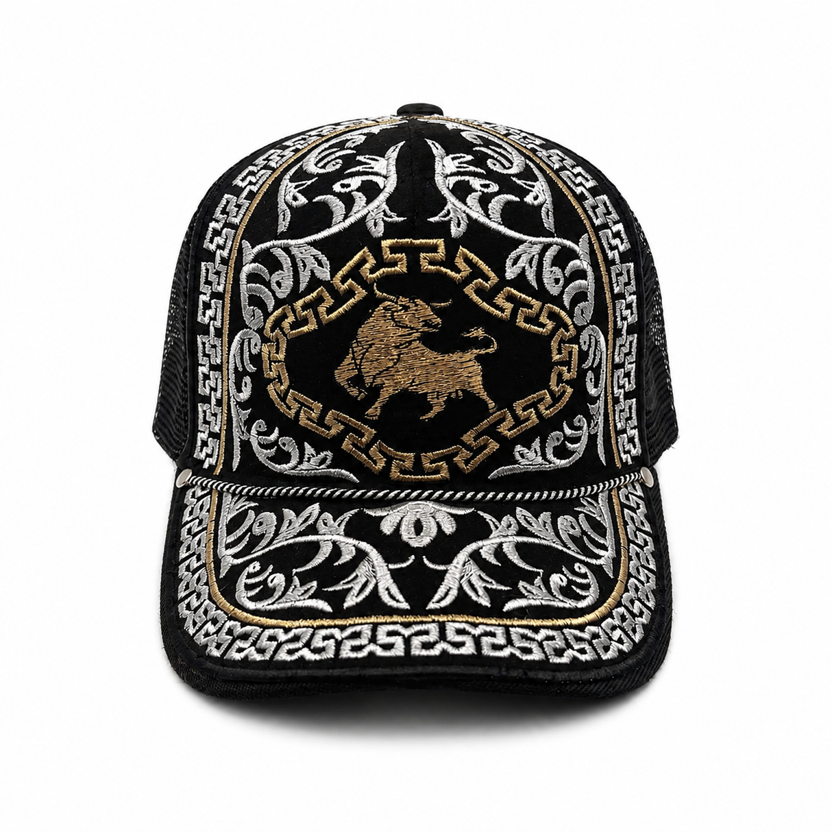 Gorra vaquera bordada negra tipo trucker diseno Jinete de Toro Hooch Boots