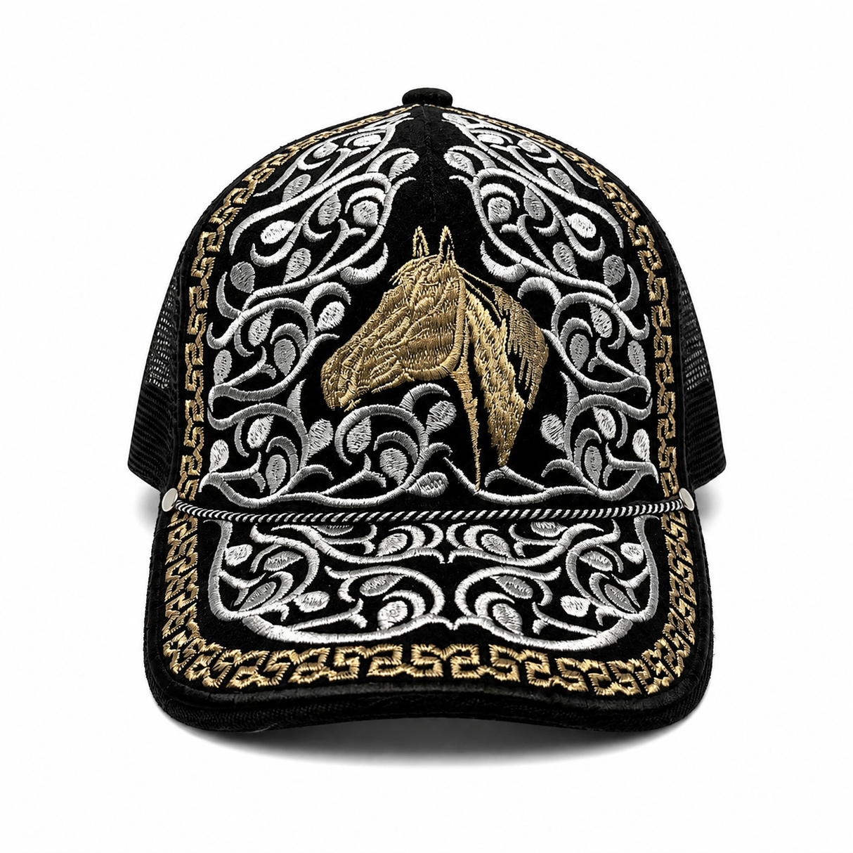Gorra vaquera bordada negra tipo trucker diseno Cabeza de Caballo Hooch Boots