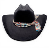 Texana para mujer de fieltro sintetico color negro con cinta Charlie estampada Hooch Boots HTD65 vista frontal