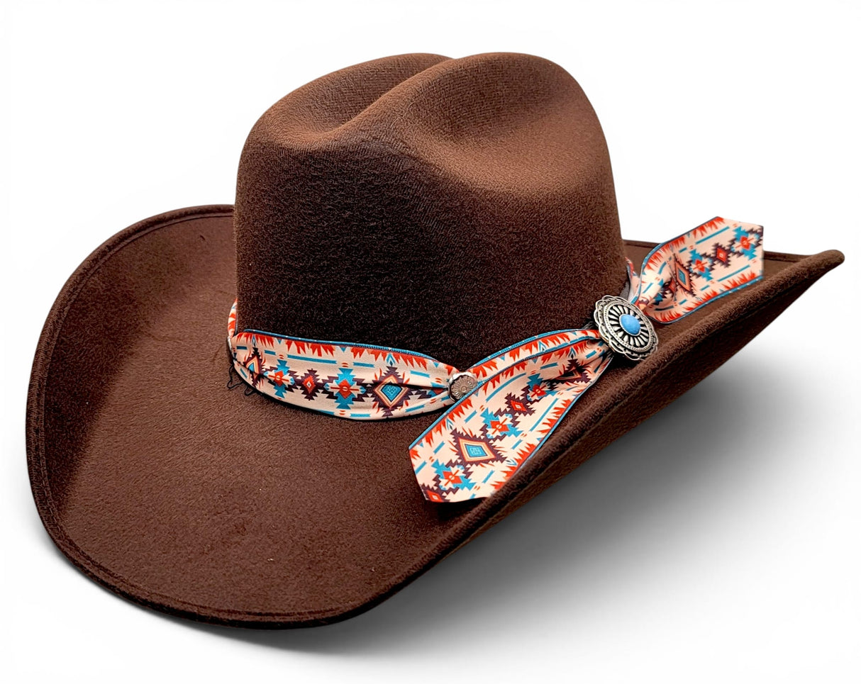 Texana para mujer de fieltro sintetico color chocolate con cinta Charlie southwestern Hooch Boots HTD66 vista tres cuartos