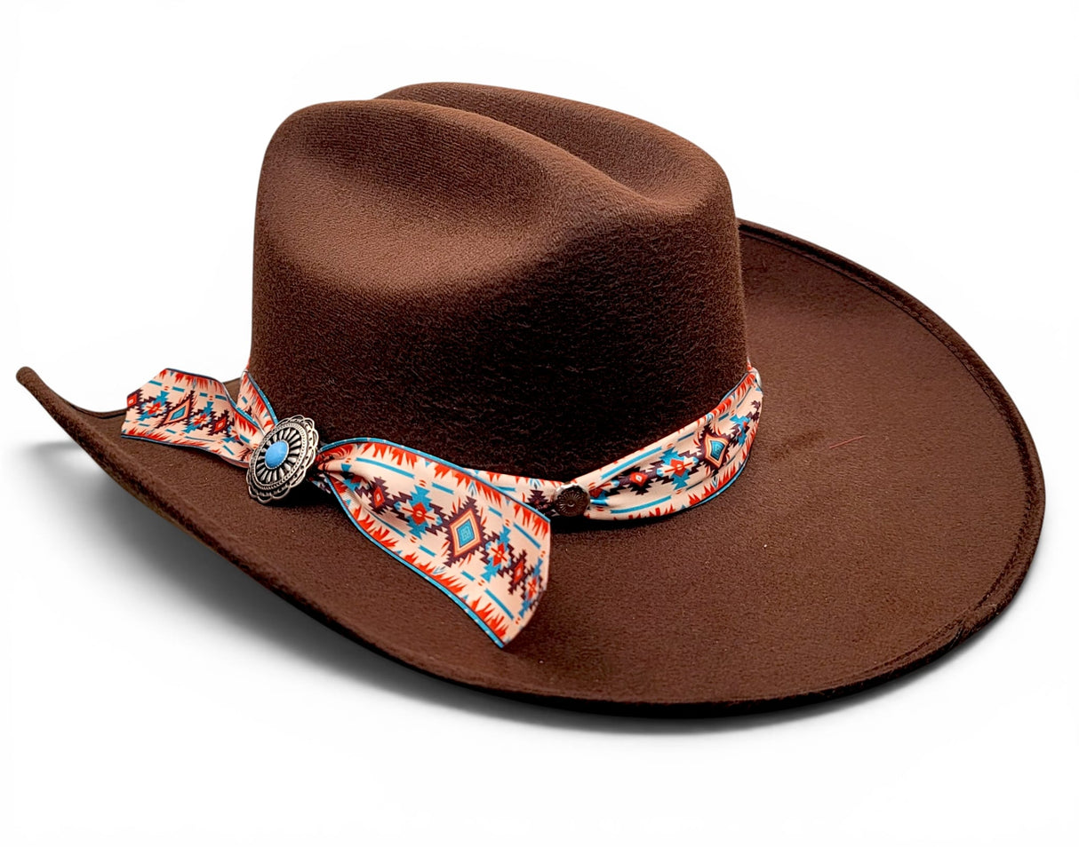 Texana para mujer de fieltro sintetico color chocolate con cinta Charlie southwestern Hooch Boots HTD66 vista lateral