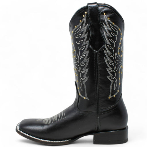 Women's Diana Square Toe Leather Boots Black - Rodeo Imports