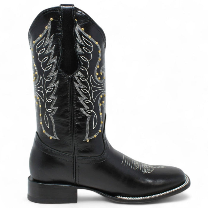 Women's Diana Square Toe Leather Boots Black - Rodeo Imports