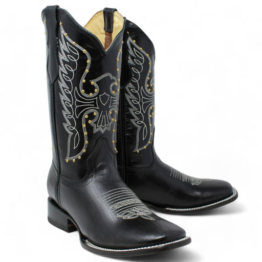 Women's Diana Square Toe Leather Boots Black - Rodeo Imports