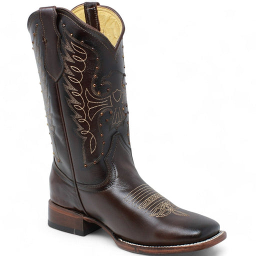 Women's Diana Square Toe Leather Boots Brown - Rodeo Imports