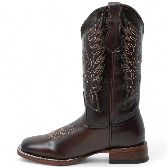 Women's Diana Square Toe Leather Boots Brown - Rodeo Imports