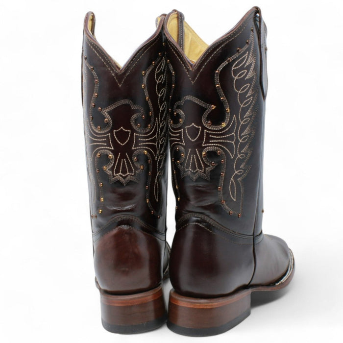 Women's Diana Square Toe Leather Boots Brown - Rodeo Imports