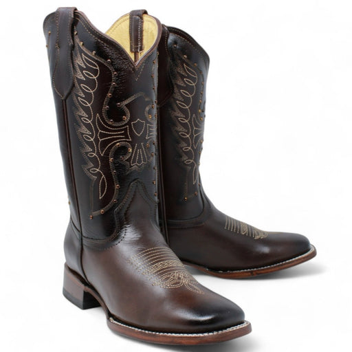 Women's Diana Square Toe Leather Boots Brown - Rodeo Imports