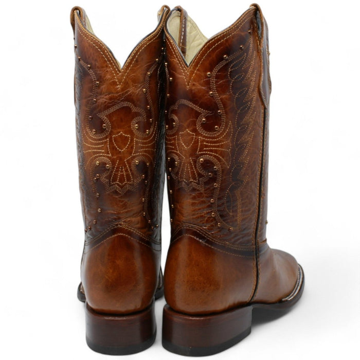 Women's Diana Square Toe Leather Boots Honey - Rodeo Imports