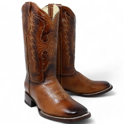 Women's Diana Square Toe Leather Boots Honey - Rodeo Imports