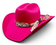 Texana para mujer de fieltro sintetico color rosa con cinta Charlie floral Hooch Boots HTD64 vista tres cuartos