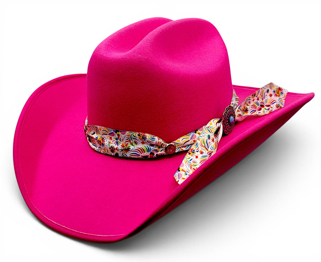Texana para mujer de fieltro sintetico color rosa con cinta Charlie floral Hooch Boots HTD64 vista tres cuartos