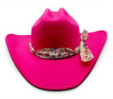 Texana para mujer de fieltro sintetico color rosa con cinta Charlie floral Hooch Boots HTD64 vista frontal