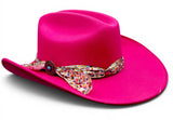 Texana para mujer de fieltro sintetico color rosa con cinta Charlie floral Hooch Boots HTD64 vista lateral