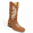 Women's Genuine Leather Square Toe Boots - Honey - Hooch Boots - Side View