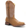 Women's Genuine Leather Square Toe Boots - Tan - Hooch Boots - Side View