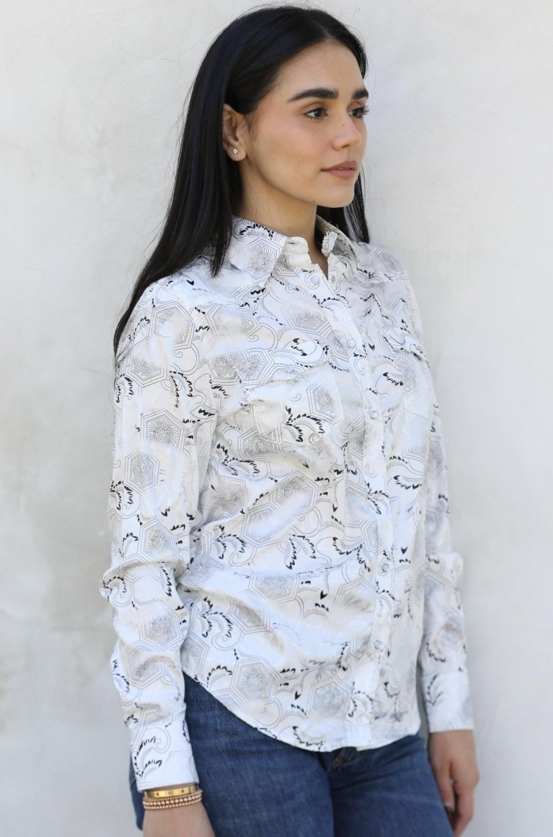 Womens Modern Fit Stretch Foil Fashion Shirt - Platini Fashion