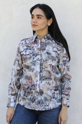 Womens Modern Fit Stretch Foil Fashion Shirt - Platini Fashion