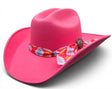 Texana para mujer de fieltro sintetico color rosa con cinta Charlie multicolor Hooch Boots HTD63 vista tres cuartos