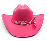 Texana para mujer de fieltro sintetico color rosa con cinta Charlie multicolor Hooch Boots HTD63 vista frontal