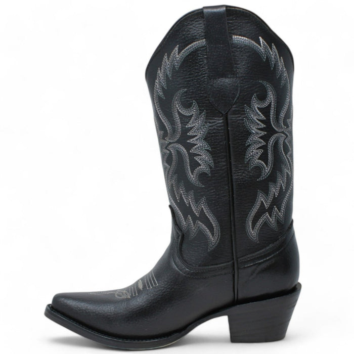 Women's Snip Toe Leather Boots Black - Rodeo Imports