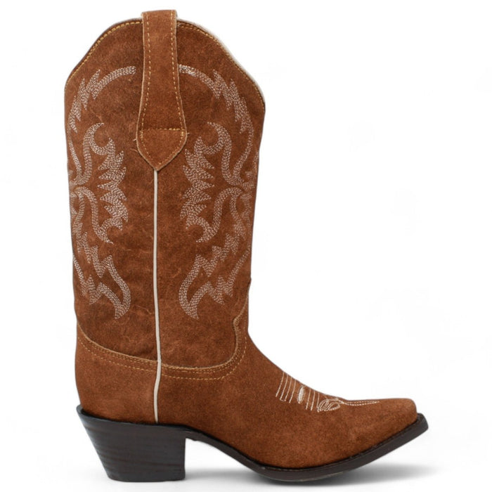 Women's Snip Toe Leather Suede Boots Brown - Rodeo Imports