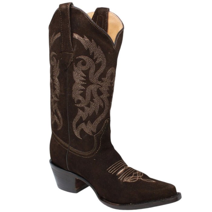 Women's Snip Toe Leather Suede Boots Chocolate - Rodeo Imports