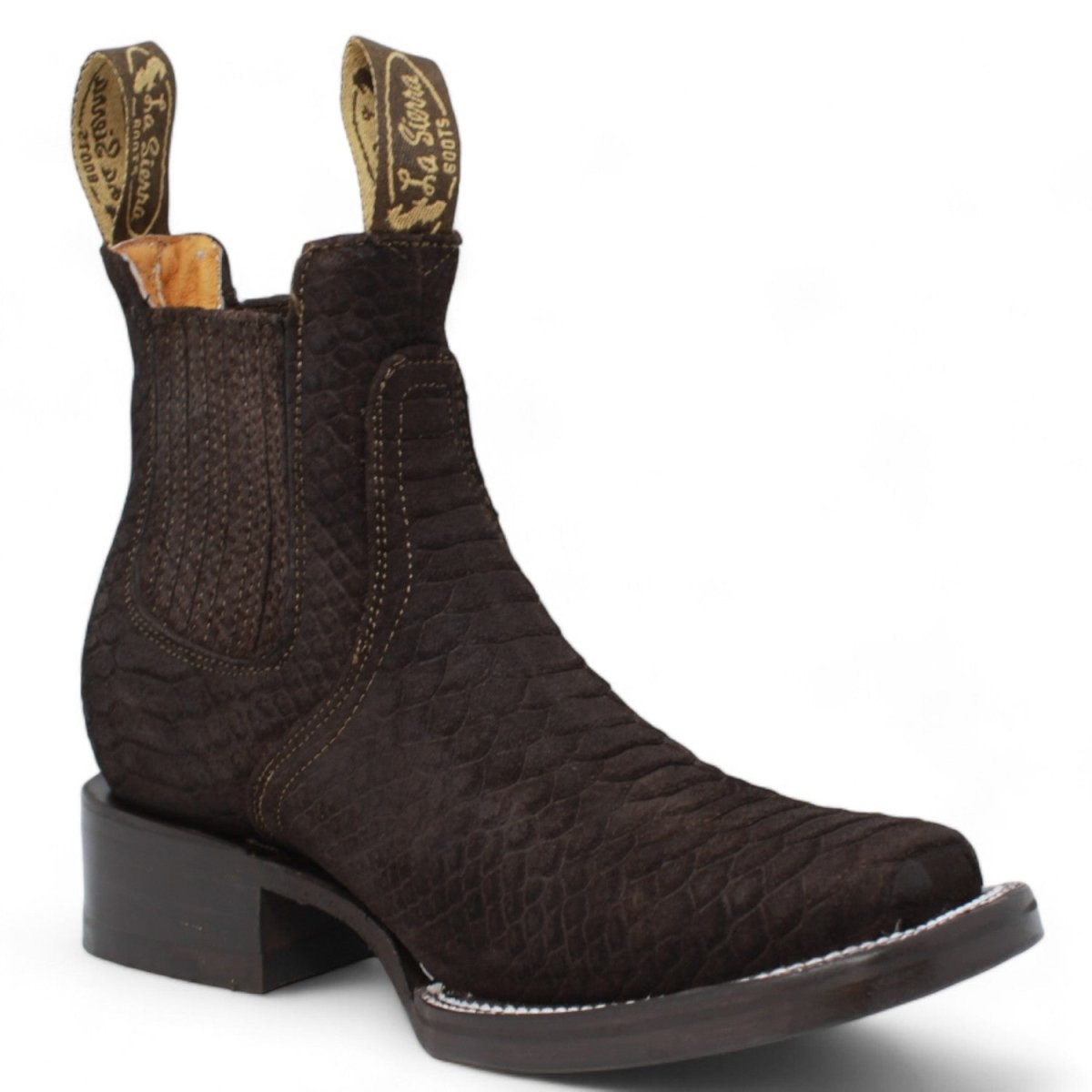 Python Boots Ankle Wide Square Toe Embossed Python Ankle Boots for Women Suede - La Carre