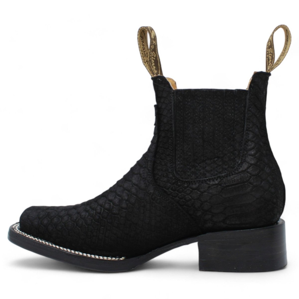 Python Boots Ankle Wide Square Toe Embossed Python Ankle Boots for Women Suede - La Carre