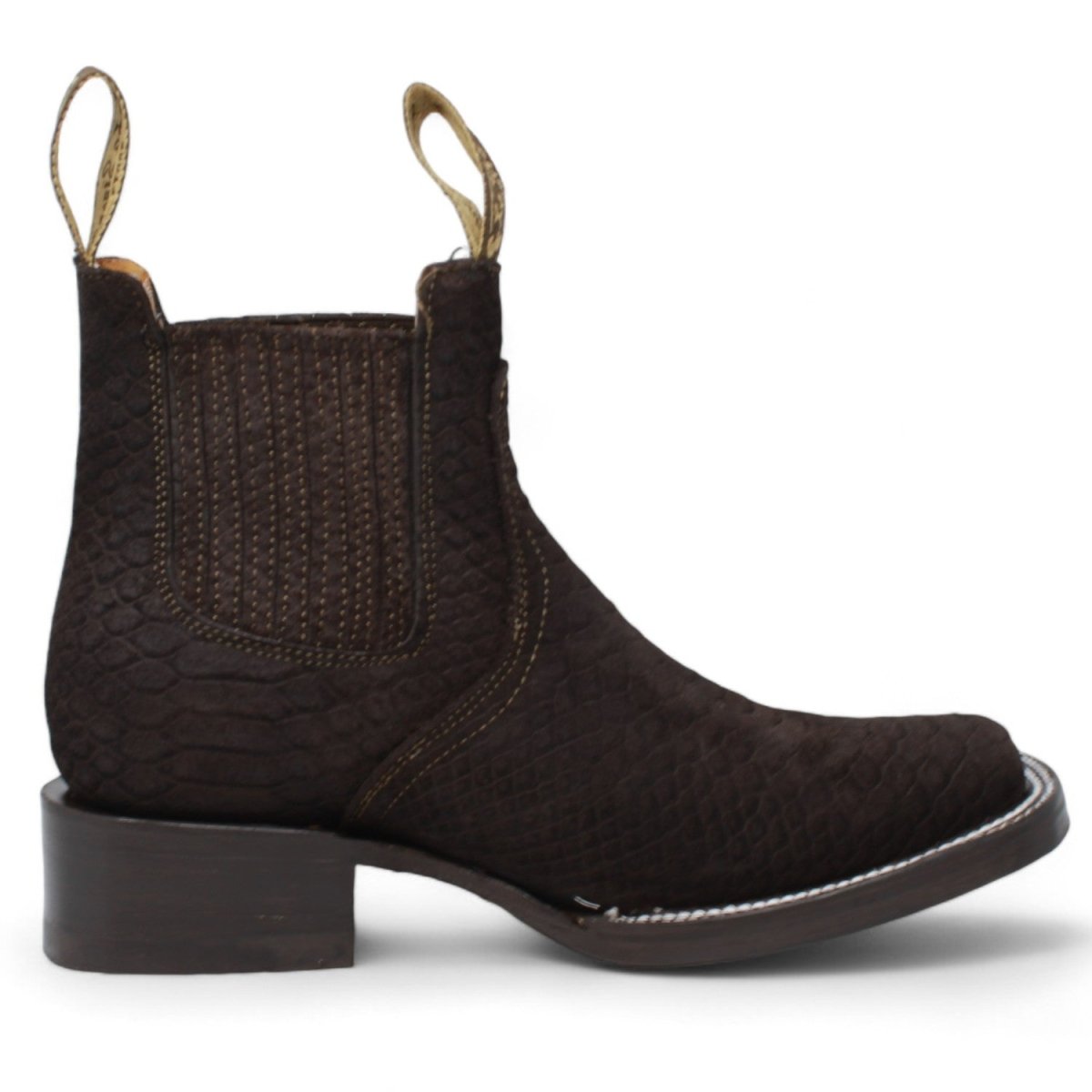 Women's Roper Python Square Toe Boots Wide Square Toe Embossed Python Ankle Boots for Women Suede - La Carre