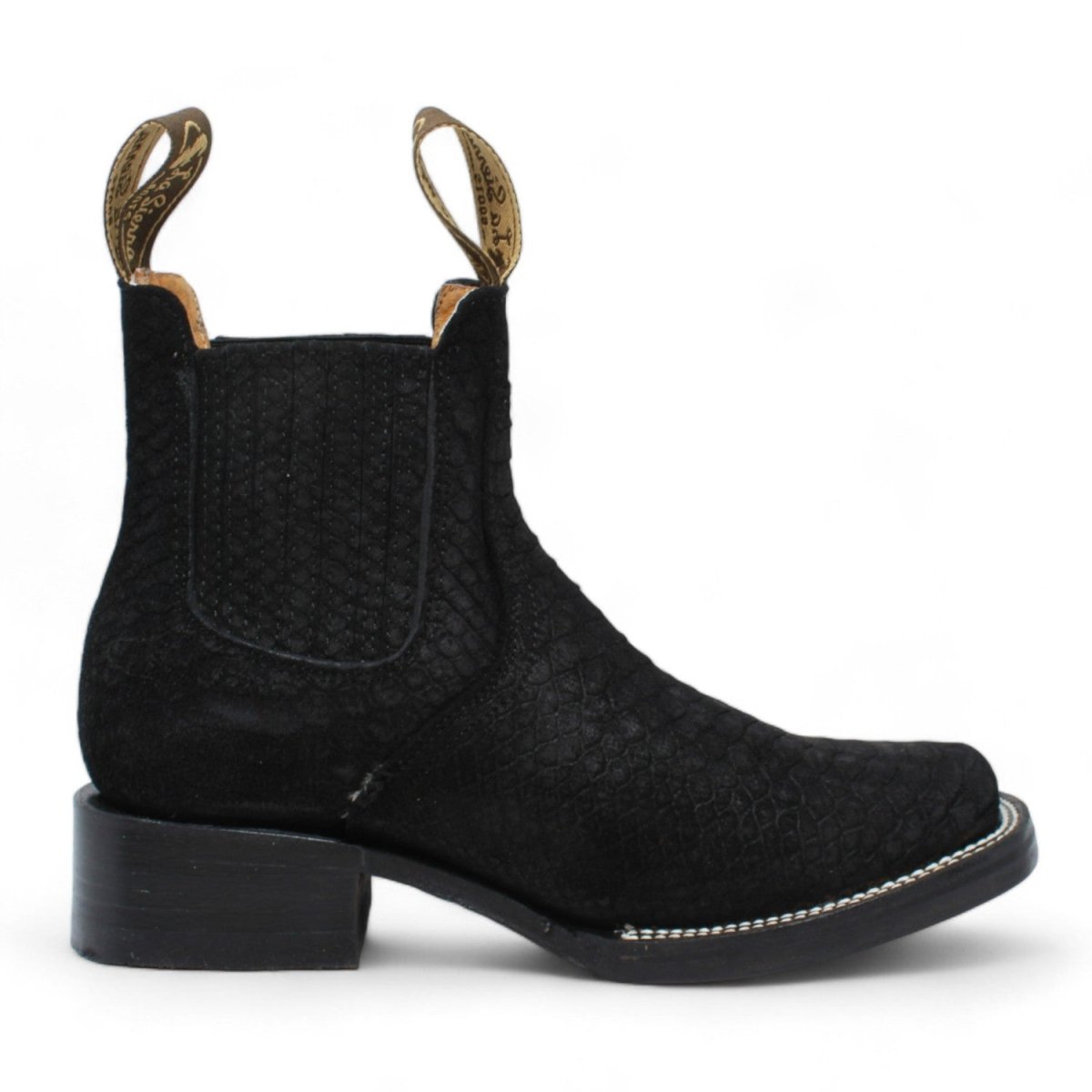 Women's Roper Python Square Toe Boots Wide Square Toe Embossed Python Ankle Boots for Women Suede - La Carre