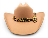 Texana para mujer de fieltro sintetico color miel con cinta Charlie animal print Hooch Boots HTD67 vista frontal