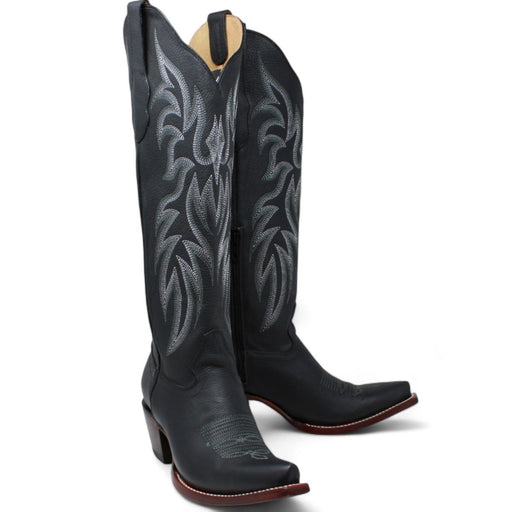 Women's Wild West Snip Toe Leather Boots with Zipper - Black - Wild West Boots