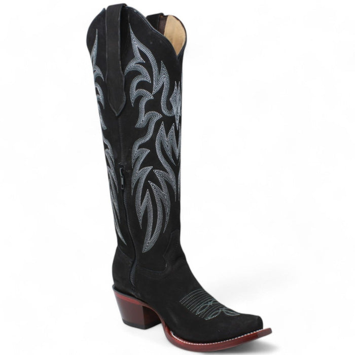 Women's Wild West Snip Toe Suede Leather Boots with Zipper - Black - Wild West Boots