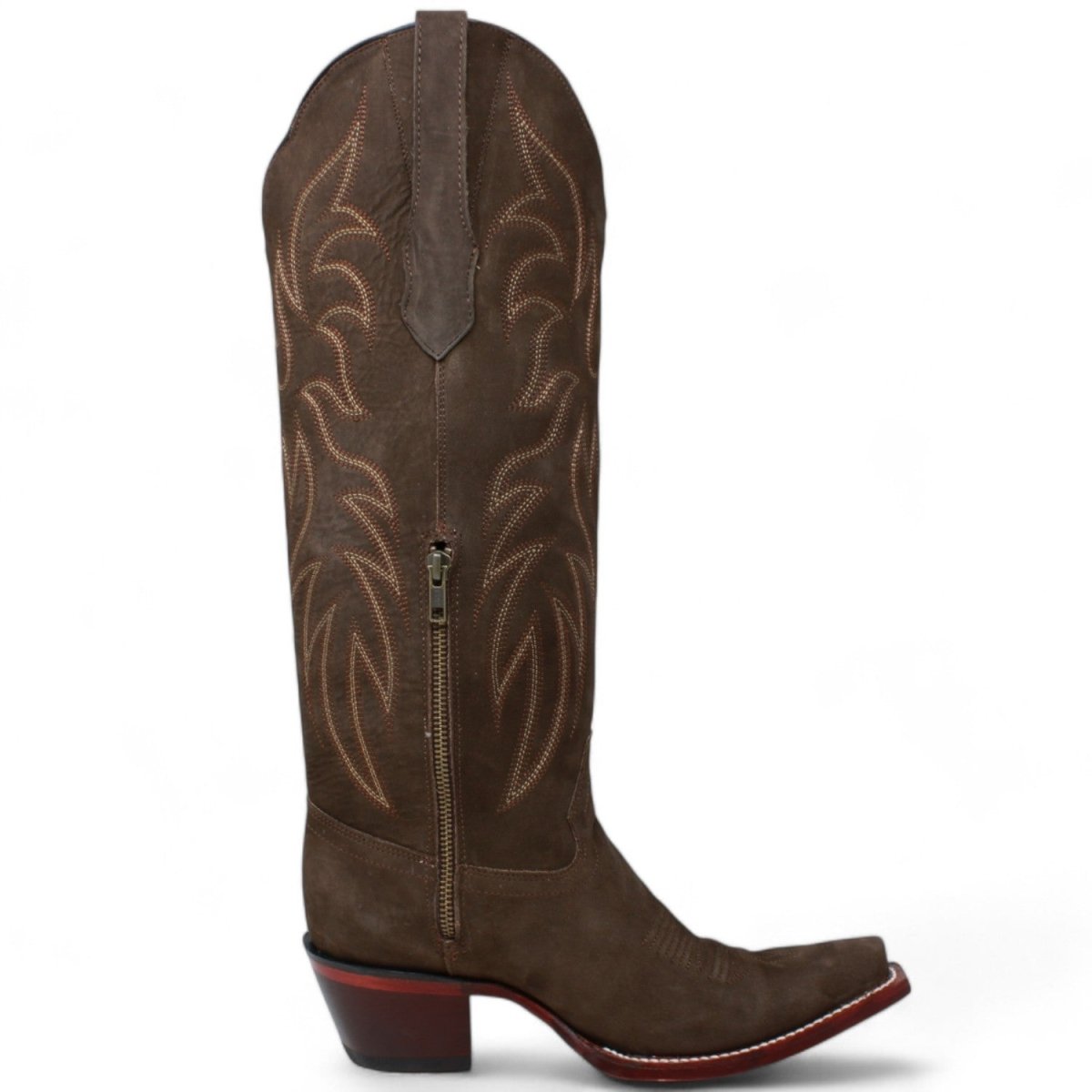 Botas Altas de Gamuza Punta Recortada Para Dama Color Tabaco