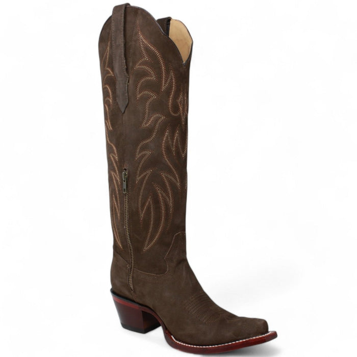 Women's Wild West Snip Toe Suede Leather Boots with Zipper - Chocolate - Wild West Boots